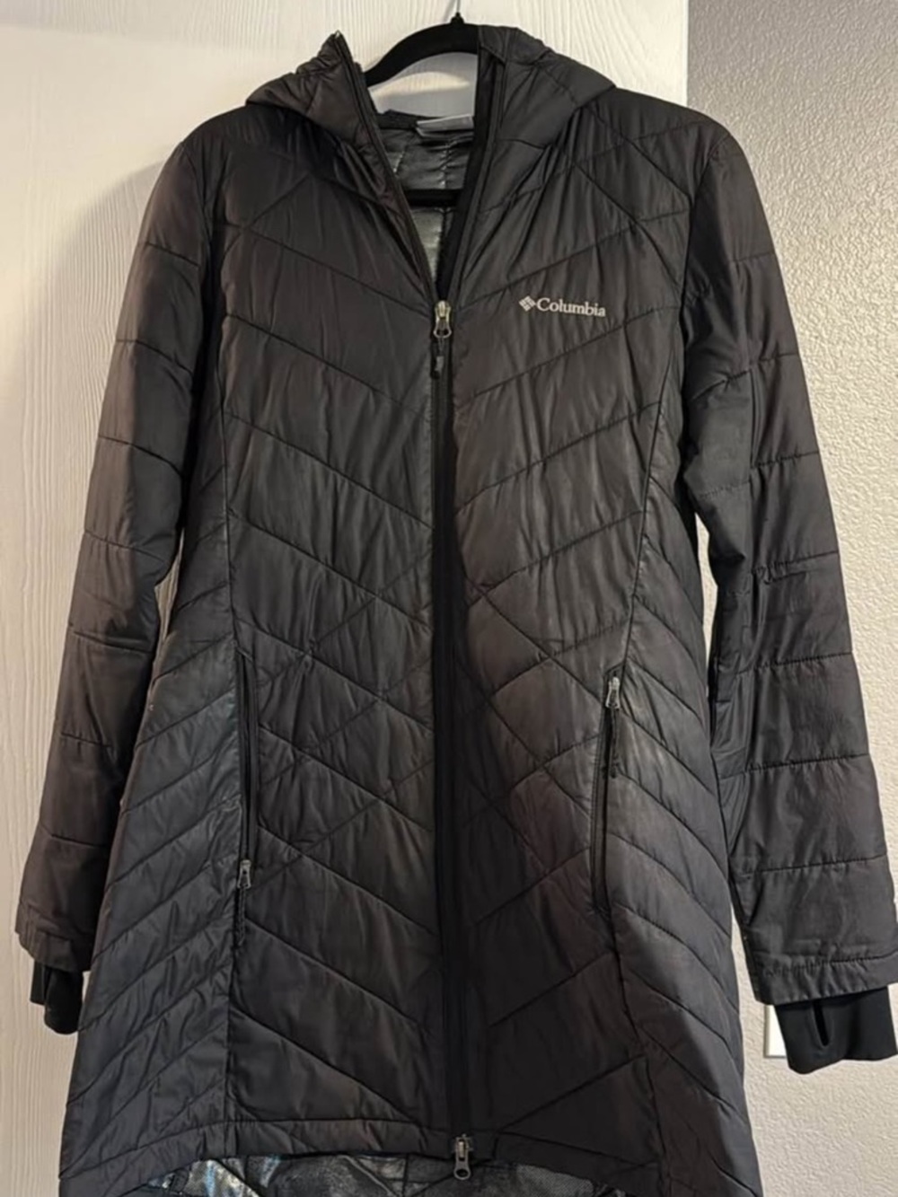 Columbia Women's Black Long Hooded Quilted Puffer Coat